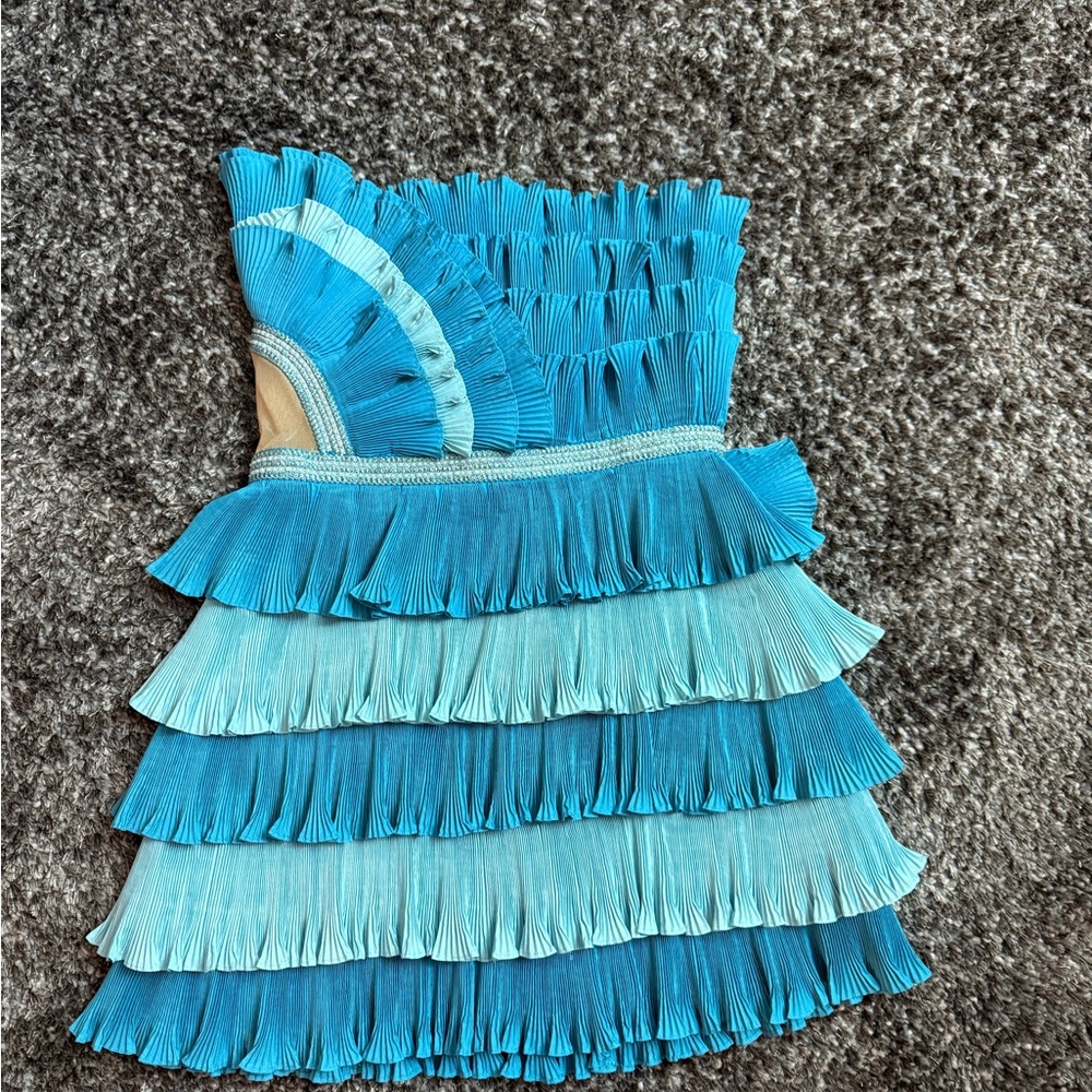 Strapless Blue Ruffle Dress